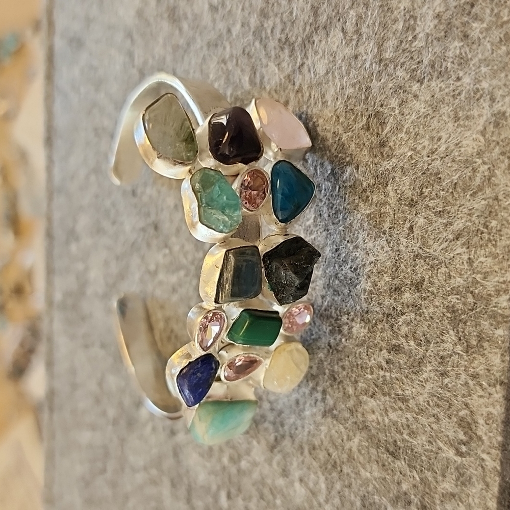 Natural stone silver cuff bracelet